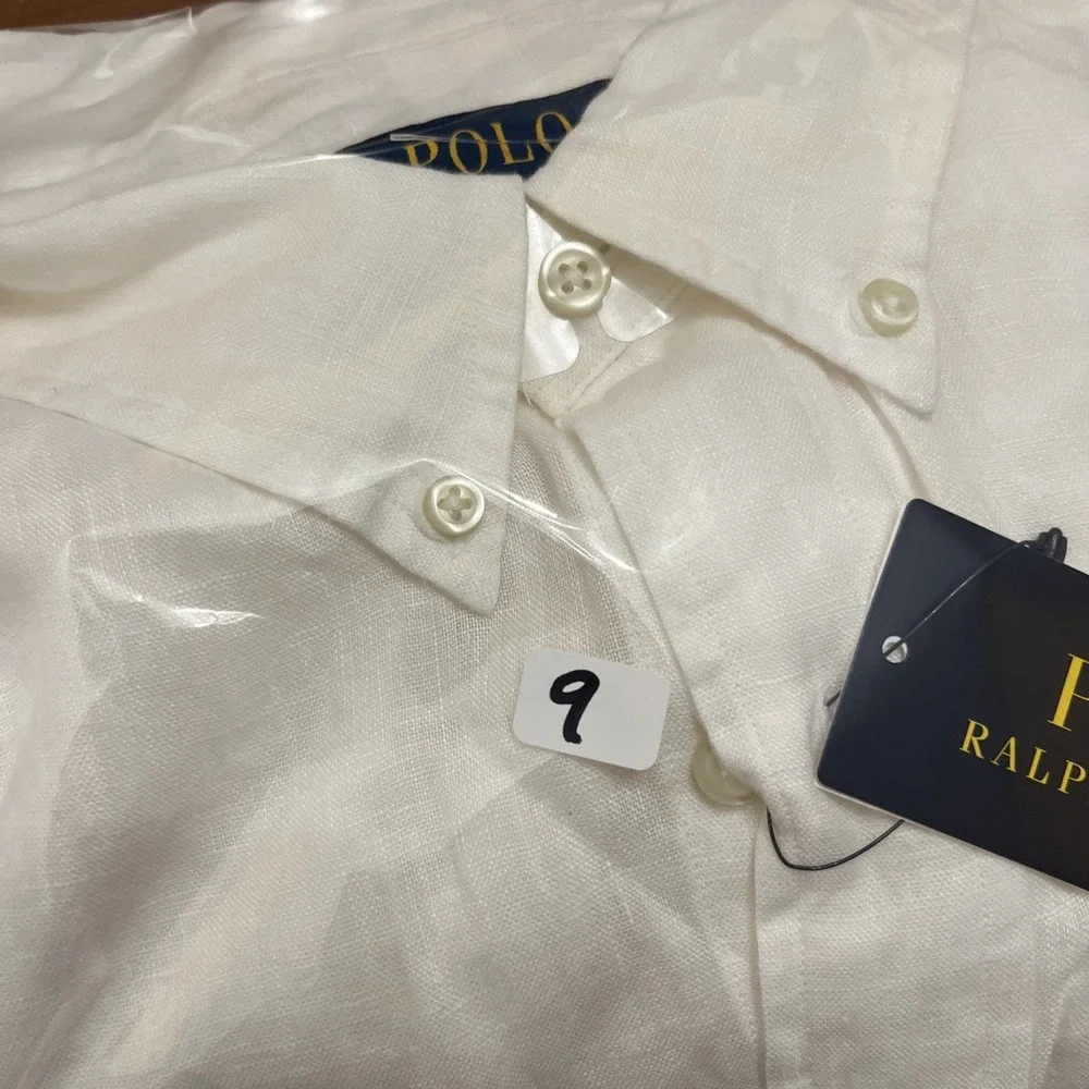 Polo Ralph Lauren White Long Sleeve Button Up Shirt 100% Linen Size 4XB